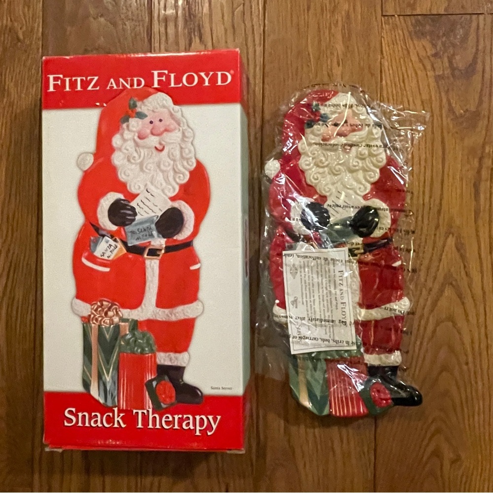 2006 Fitz & Floyd Christmas Snack Therapy Santa Letters Serving Treat Plate NEW